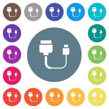 Computer data cable converter flat white icons on round color backgrounds Stock Illustration