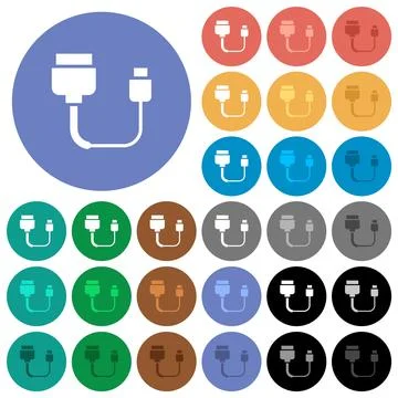 Computer data cable converter round flat multi colored icons Stock Illustration