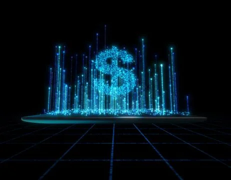 Computer data, electronic technology, dollars Illustrazione stock