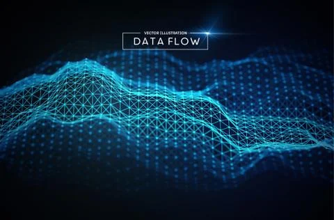 Computer data flow background. Vector EPS 10. Big data network technology wave. Stock Illustration