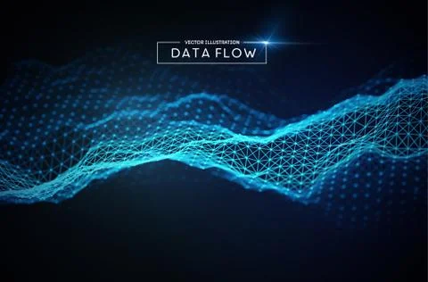 Computer data flow background. Vector EPS 10. Big data network technology wave. Stock Illustration
