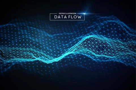 Computer data flow background. Vector EPS 10. Big data network technology wave. Stock Illustration