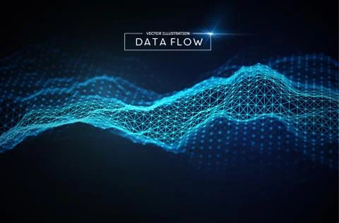 Computer data flow background. Vector EPS 10. Big data network technology wave. Stock Illustration
