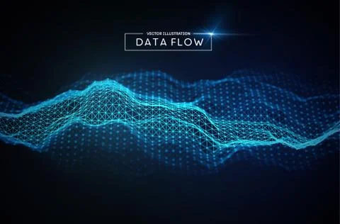 Computer data flow background. Vector EPS 10. Big data network technology wave. Stock Illustration