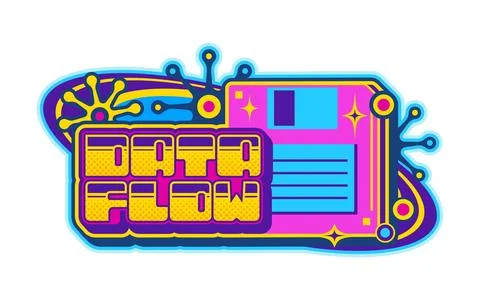 Computer data flow Y2K retro icon or emblem Illustrazione stock