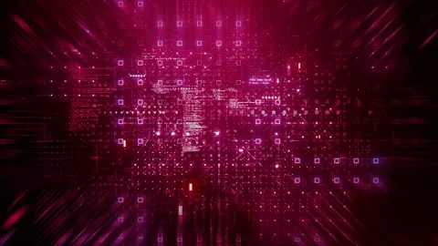 Computer data flow zoom out red Stock Footage 246887798