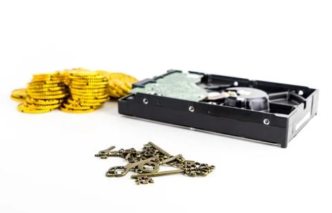 Computer Data HDD key encryption ransomware concept Foto stock
