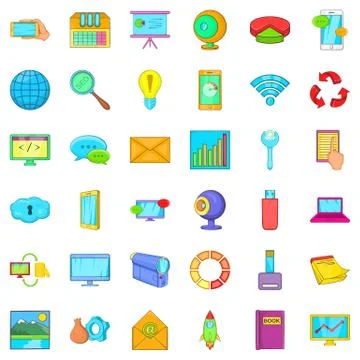 Computer data icons set, cartoon style 스톡 일러스트