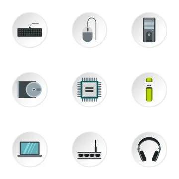 Computer data icons set, flat style Stock Illustration