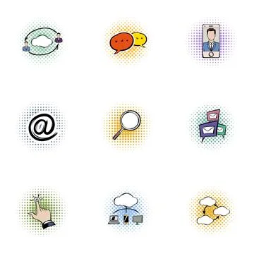 Computer data icons set, pop-art style Stock Illustration
