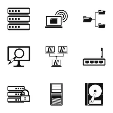 Computer data icons set, simple style 스톡 일러스트