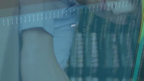 Computer data processing against female caucasian architect using smartphone Stock Footage 312283958