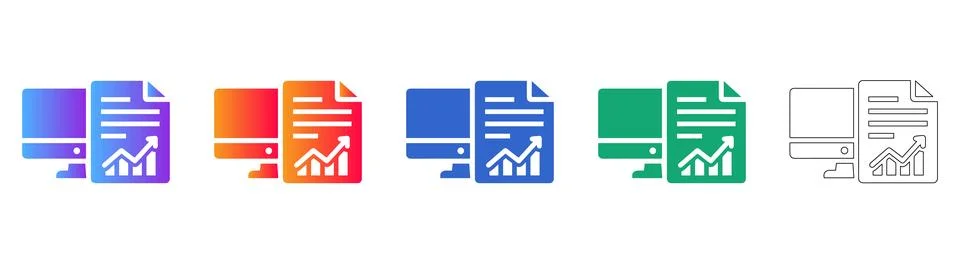 Computer Data Reporting Icons Set Stock Illustration