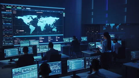 Computer Data Science Engineers Work in Control and Monitoring Room Stock Footage 135925112