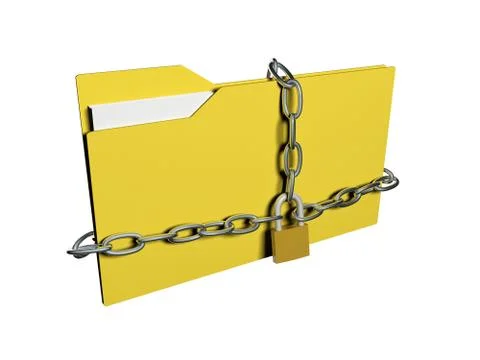 Computer data security concept. computer folder with with chain and padlock. Stock Illustration