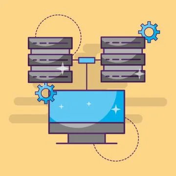 Computer data server center setting technology Illustrazione stock