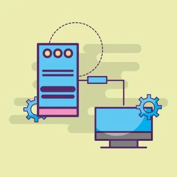 Computer data server tower copying information 스톡 일러스트