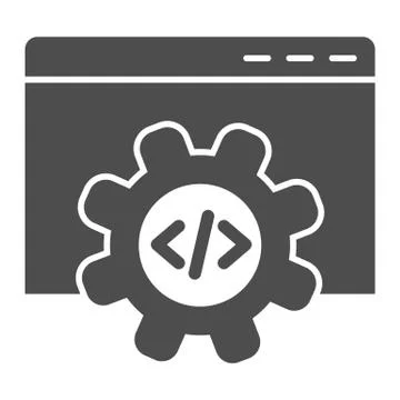 Computer data settings solid icon. Mechanical gear inside browser window イラスト素材