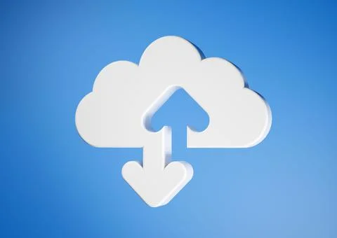 Computer data storage cloud icon with up and down arrows on blue background Stock Illustration