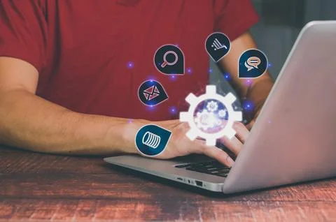 Computer data storage email chat talking trade Stock Photos