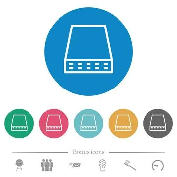 Computer data storage outline flat round icons 스톡 일러스트