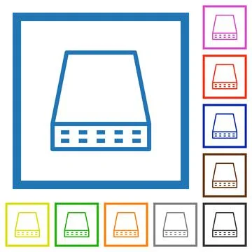 Computer data storage outline flat framed icons Stock Illustration