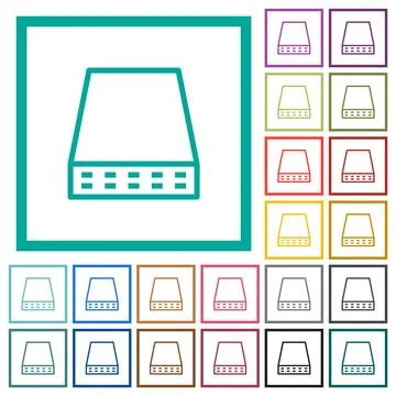 Computer data storage outline flat color icons with quadrant frames Stock Illustration