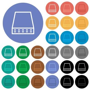 Computer data storage outline round flat multi colored icons Stock Illustration