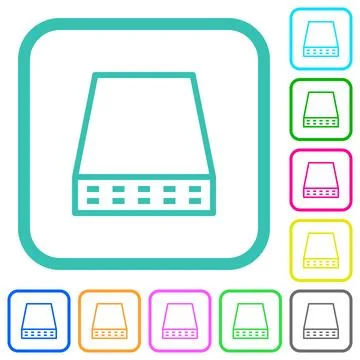 Computer data storage outline vivid colored flat icons Stock Illustration
