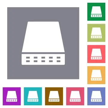 Computer data storage solid square flat icons Illustrazione stock