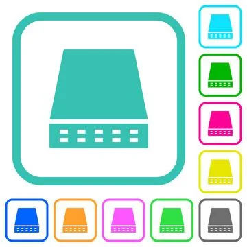 Computer data storage solid vivid colored flat icons Stock Illustration