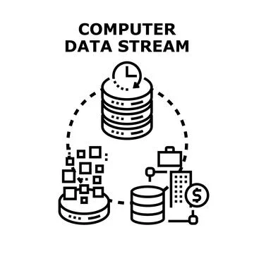 Computer data stream processing information exchange Stock Illustration