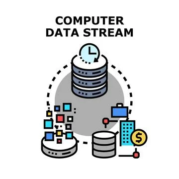 Computer data stream processing information exchange 库存插图