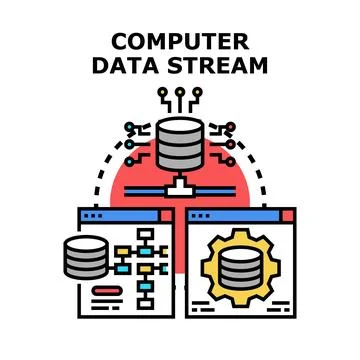 Computer data stream transmitting information processing network 스톡 일러스트
