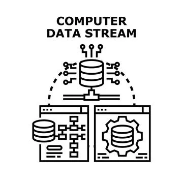 Computer data stream transmitting information processing network Illustrazione stock