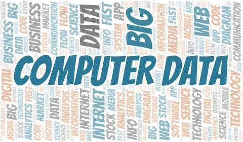 Computer Data vector word cloud, made with text only. Stock Illustration