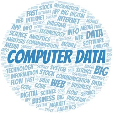 Computer Data vector word cloud, made with text only. Stock Illustration