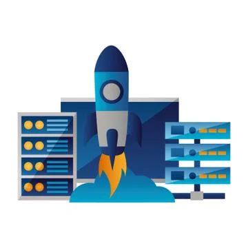 Computer database center cpu startup Stock Illustration