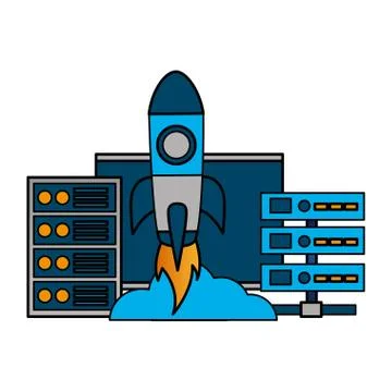 Computer database center cpu startup Stock Illustration