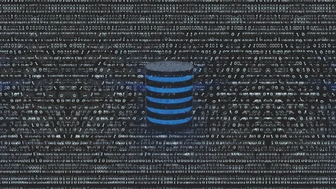Computer Database Icon On Abstract Matrix Style Background Stock Footage 102732885