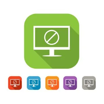 Computer with deny sign flat icon Stock Illustration