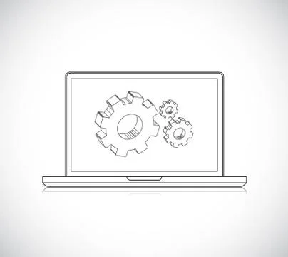 Computer-design engineering. Laptop, gear. Vector Stock Illustration