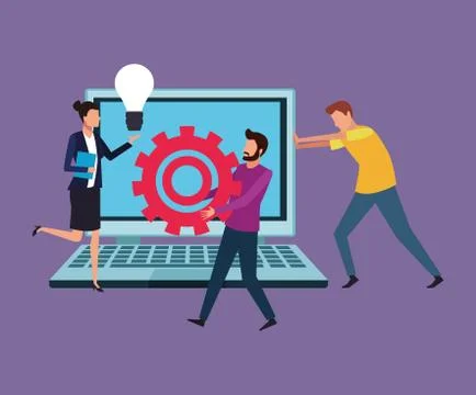 Computer design teamwork Stock Illustration