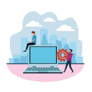 Computer design teamwork Stock Illustration