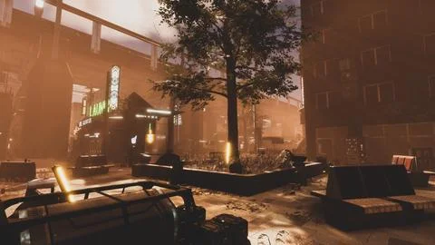 Computer designed natural landscape with forest environment 3D render Stock Illustration