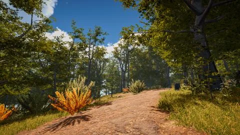 Computer designed natural landscape with forest environment 3D render Illustrazione stock