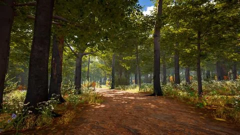 Computer designed natural landscape with forest environment 3D render イラスト素材