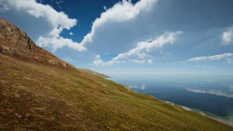 Computer designed natural landscape with forest environment 3D render Stock Illustration