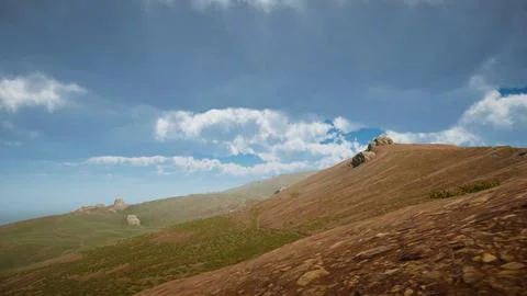 Computer designed natural landscape with forest environment 3D render イラスト素材