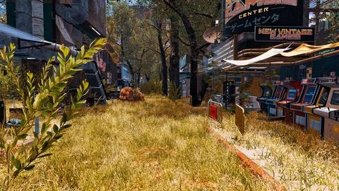 Computer designed natural landscape with forest environment 3D render Stock Illustration